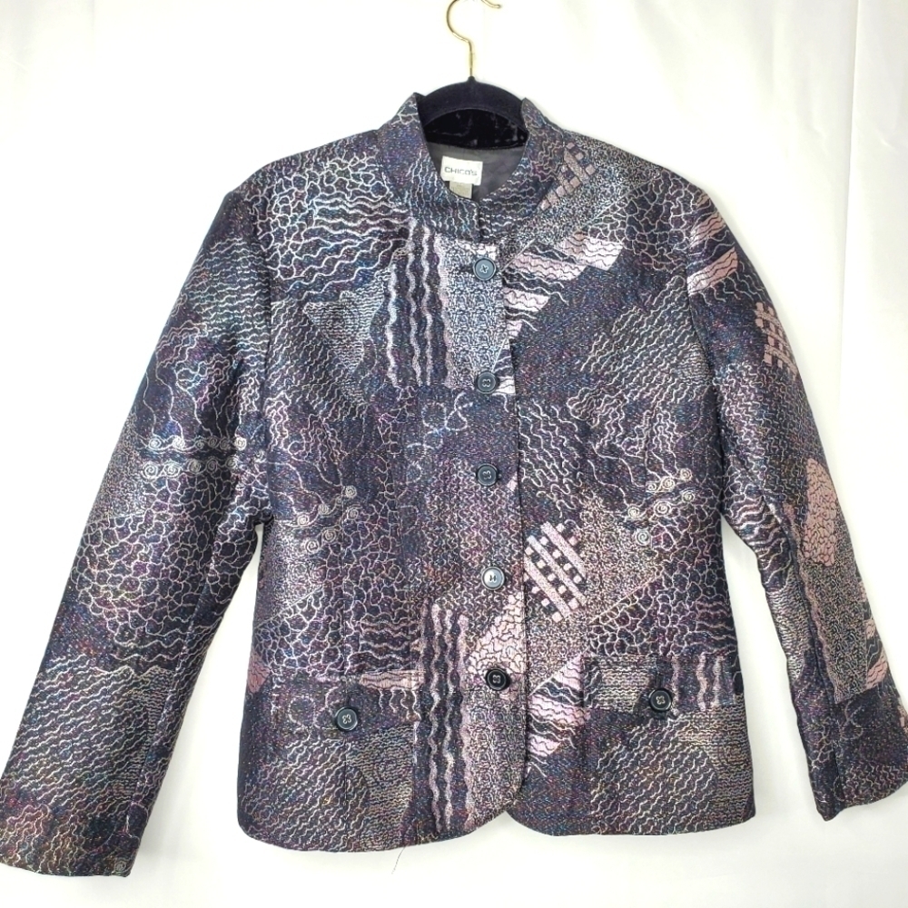 Chico's Lizbeta Metallic Patchwork Jacket Size L … - image 13